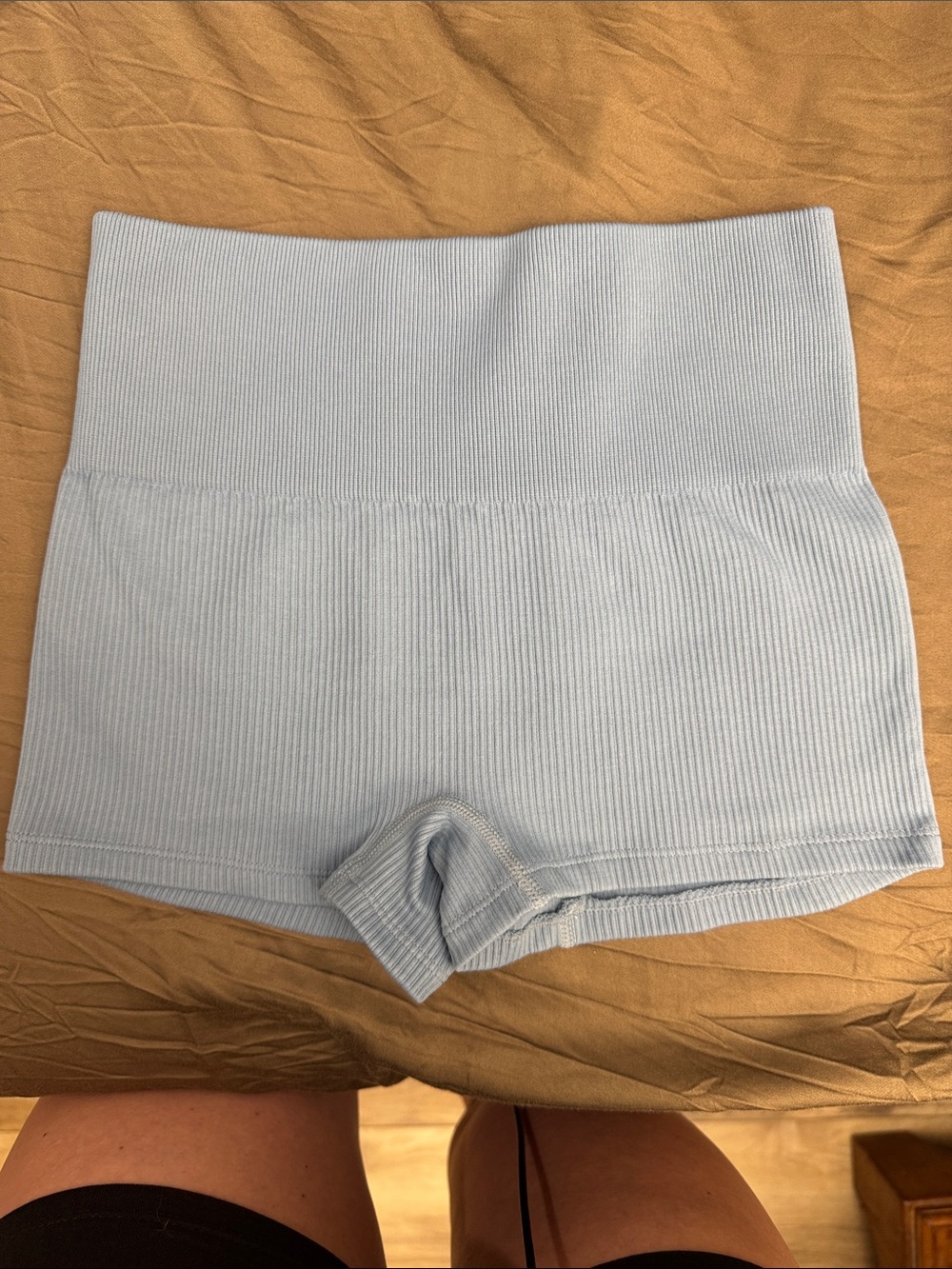 Seamless High-Rise Athletic Shorts in Light Blue